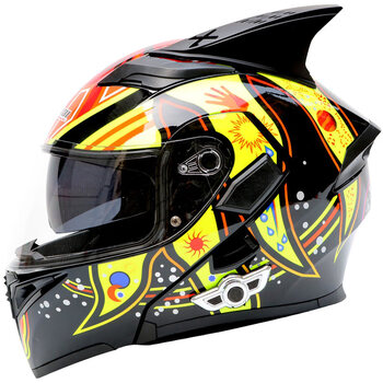 酷骑宝 电动摩托车头盔蓝牙智能揭面盔男女双镜片机车全盔灰带牛角