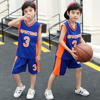 篮球服中大童运动套装男孩中小学生队服男童女童夏季训练球衣 3号蓝色
