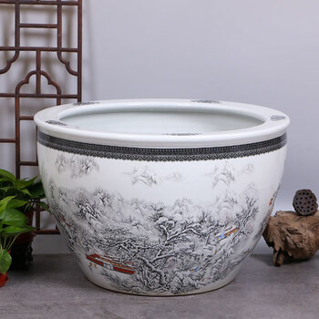 奥亚森 景德镇陶瓷鱼缸特大号水缸荷花缸养锦鲤缸家用客厅落地缸 雪景