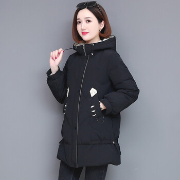 乐町棉服女中长款年冬季女装冬装新款棉衣棉袄冬天小个子加厚外套黑色