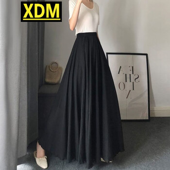 半身长裙夏女棉麻超长款半身裙到脚踝仙女拖地大摆裙高腰a字裙 黑色