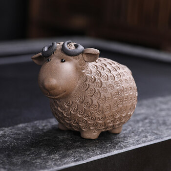 宜兴紫砂茶趣茶宠宏尚宜兴紫砂茶宠羊原矿段泥趣味金钱卡通生肖牛羊