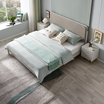 全友家居双人床现代轻奢高屏软靠框架床卧室家具126902b18米床床头柜1