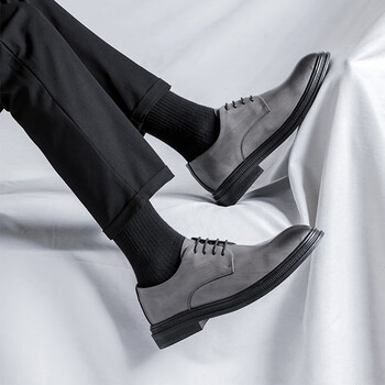 男士商务正装高级感英伦上班休闲内增高西装结婚新郎伴郎鞋子 灰色