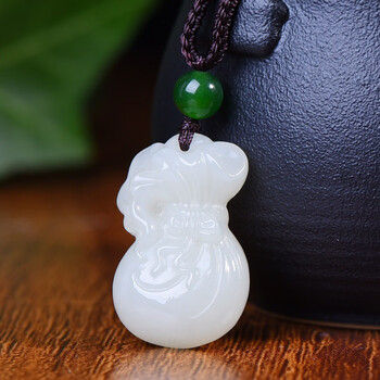巧珑珠和田玉钱袋吊坠玉石代代有钱百宝福袋项链玉坠约2716mm