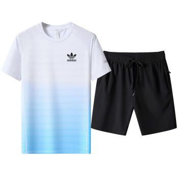 阿迪冰丝运动套装夏男短袖t恤短裤两件速干户外休闲宽松运动服adidas
