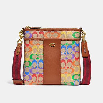 蔻驰(coach)女包kitt系列彩虹印花斜挎包 色彩多巴胺邮差包 便携小方