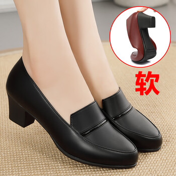 糜岚(mielanat)半高跟软皮女鞋女士春秋皮鞋软底单鞋皮舒适妈妈鞋中年