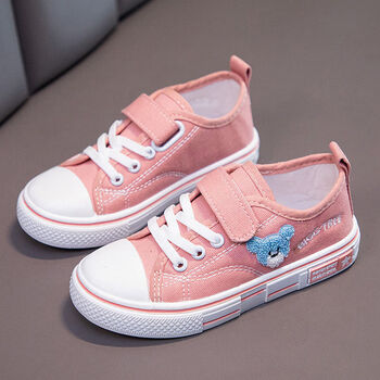 秋天穿的初中生女生帆布鞋女孩平底鞋儿童帆布鞋休闲卡通小白鞋轻薄