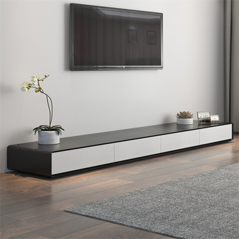 岩板电视柜家用北欧大小户型电视机柜黑色橡木纹客厅地柜矮柜吊柜一体