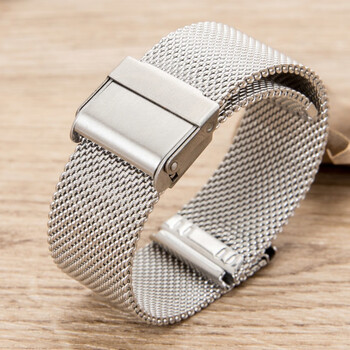 不锈钢表带男女米兰精钢带超薄网带手表链银色双按扣手表内径宽度8mm