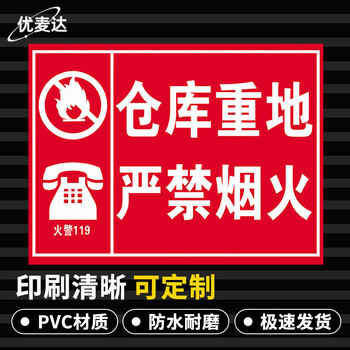 优麦达车间生产安全警示牌 pvc标识牌 仓库重地严禁烟火 yjn66