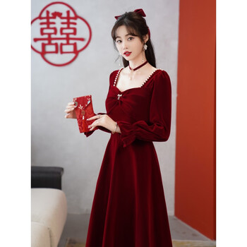 服饰内衣>女装>礼服>夏品丽>夏品丽敬酒服新娘2024夏季季酒红色结婚