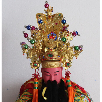 道教天龙绣品合金关公帽彩珠彩钻关圣帝君帽关羽冠神明关帝头盔 彩珠