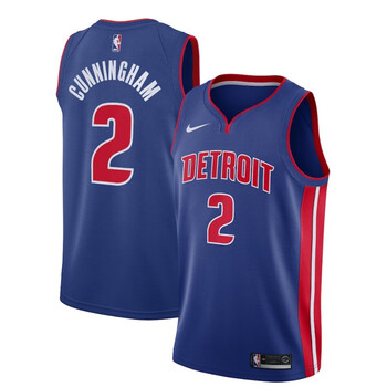 nba 活塞队25号罗斯球衣 2号坎宁安城市版篮球服复古23号 坎宁安蓝色