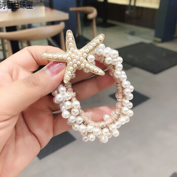 韩国名媛风珍珠发圈头绳金丝线串珠珍珠发绳网红皮筋金属标小香风海星