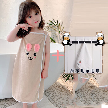日本儿童浴袍纯棉日本儿童浴巾比吸水不掉毛男女家用吊带宝宝洗澡浴袍