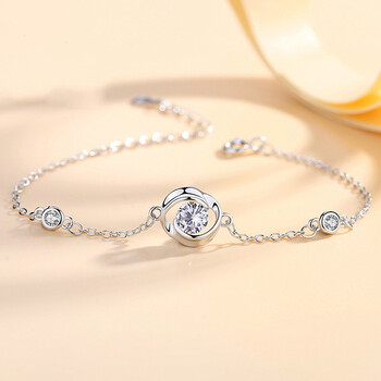 足银s925潮网红韩版简约个性闺蜜学生玫瑰花ins手链女 白钻手链 925银