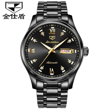 金仕盾手表女全自动机械表夜光防水女表精钢时尚商务女士腕表钢带间黑