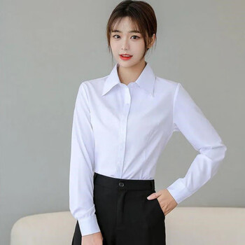 霏斯诗町职业正装衬衫女春夏长袖学生通勤修身衬衣团队工作服前台工装