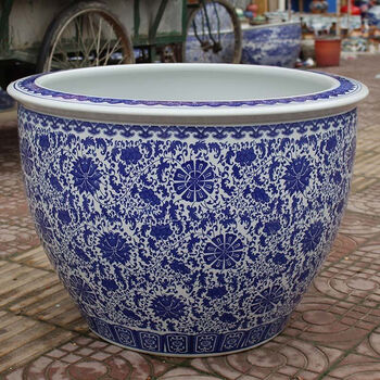 陶瓷鱼缸青花1米特大水缸瓷缸睡莲盆大荷花缸碗莲缸乌龟缸缠枝莲小号