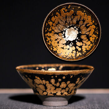 黄金建盏 金油滴 大师手工鎏金建盏铁胎家用送礼品茶杯子黄金主人杯