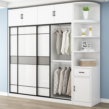 儿童衣柜实木推拉门衣柜家用卧室简约现代小户型移门柜实木儿童衣橱