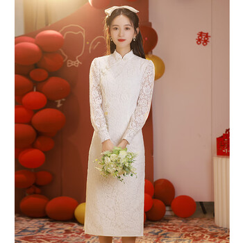 小个子新娘冬季礼服平时可穿旗袍敬酒服新娘 白色gr22236 xs
