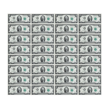 美元纸币 外国钱币美元连体钞  整版美金连体钞美金  2美元32连体