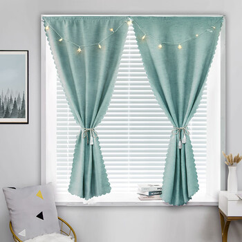 魔术贴窗帘粘贴式免打孔安装简易防晒隔热全遮光布卧室遮阳小短款豆蔻