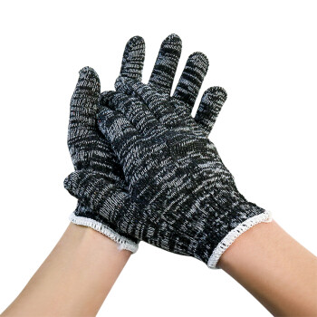 盖歇茂（GXM）劳保线手套加厚加密耐磨工作黑灰色棉纱手套1双