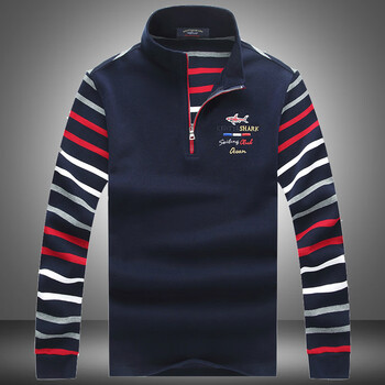 圣普达意大利古老鲨鱼男士长袖t恤男装立领商务休闲条纹长袖男装 p