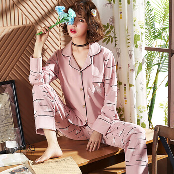 【京东精品】舒适健康韩版情侣睡衣女春秋季纯棉长袖薄款秋天大码男士