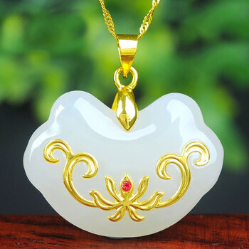 吊坠男女锁骨链和田玉平安锁玉坠送长辈孩子金锁项链真金真玉赠钛金链