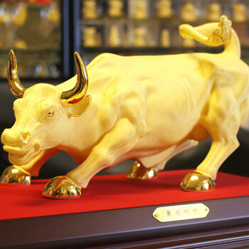 溥畔绒沙金华尔街牛气冲天金牛摆件十二生肖牛旺市牛办公室桌摆件装