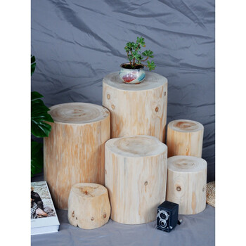巧约木墩木头墩子底座圆原木墩装饰杉坐凳树根木桩凳木墩子树桩木头墩