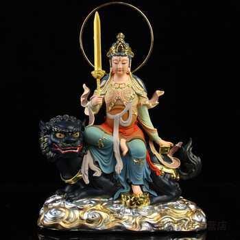 60文殊菩萨佛像汉白玉普贤华严三圣居家供奉家用树脂寺庙神像摆件12