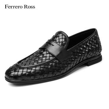 Ferrero Ross 意大利轻奢男鞋 男士编织牛皮时尚一脚蹬商务休闲鞋型男男神 黑色 40