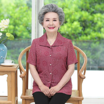 奶奶夏装衬衫中老年人夏季套装妈妈t恤60