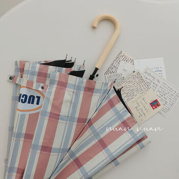 科悦诺祥长柄伞jk格子小清新雨伞女高颜值小众晴雨两用直杆抗风防晒