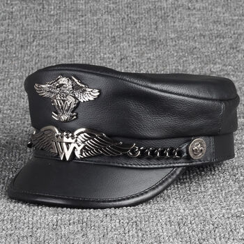 船长帽平顶帽子男船长帽潮春秋中年将军海军哈雷帽黑色双鹰l适合5556