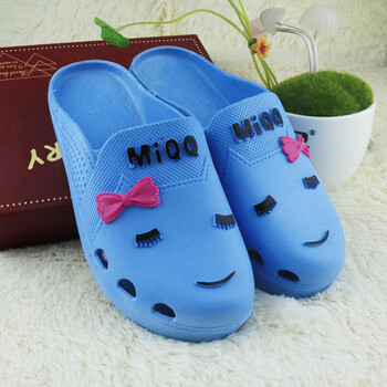 厚底外穿洞洞鞋女防滑软底包头沙滩半拖鞋平底护士孕妇凉拖鞋 天蓝色