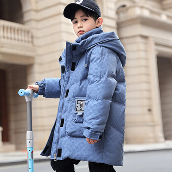 洋气中长款12一13岁冬季加厚男孩子上衣韩版洋气印花童装冬装时尚外套