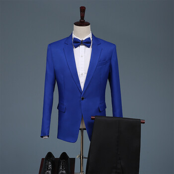 服2021春季男士休闲西装司仪歌手礼服伴郎西服主持人演出礼服蓝色s