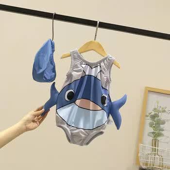 维诺亚送泳帽儿童温泉泳衣裤男童女童连体小海豚泳裤两件套宝宝游泳