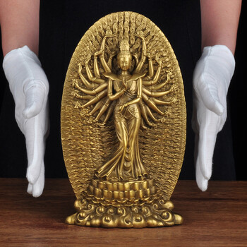 黄铜背板千手观世音菩萨南海观音佛像摆件佛堂寺庙供奉本命佛站像1尺