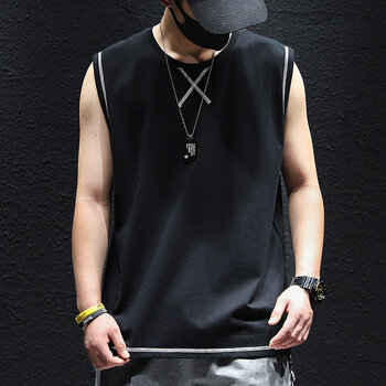 背心男夏季运动健身无袖篮球t恤加肥加大码宽松薄款坎肩速干wx0024