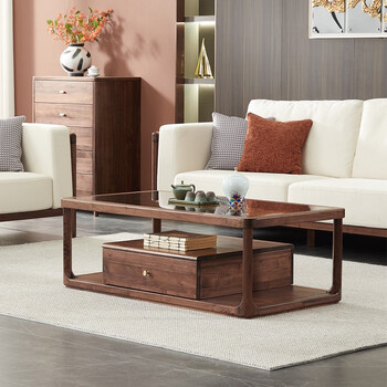 发木乐实木玻璃茶几设计师款小茶台轻奢现代客厅家具新中式黑胡桃木