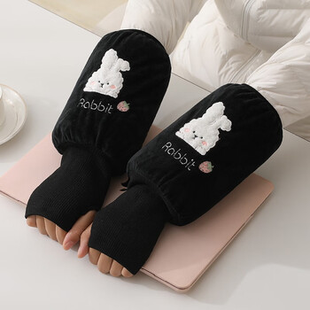 可爱手袖头手套可爱成人办公司袖套冬季学生保暖袖套手套款草莓兔黑色