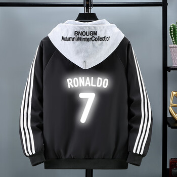 2021新款潮早秋c罗曼联复古球衣大巴黎梅西卫衣足球外套7号c罗黑色m